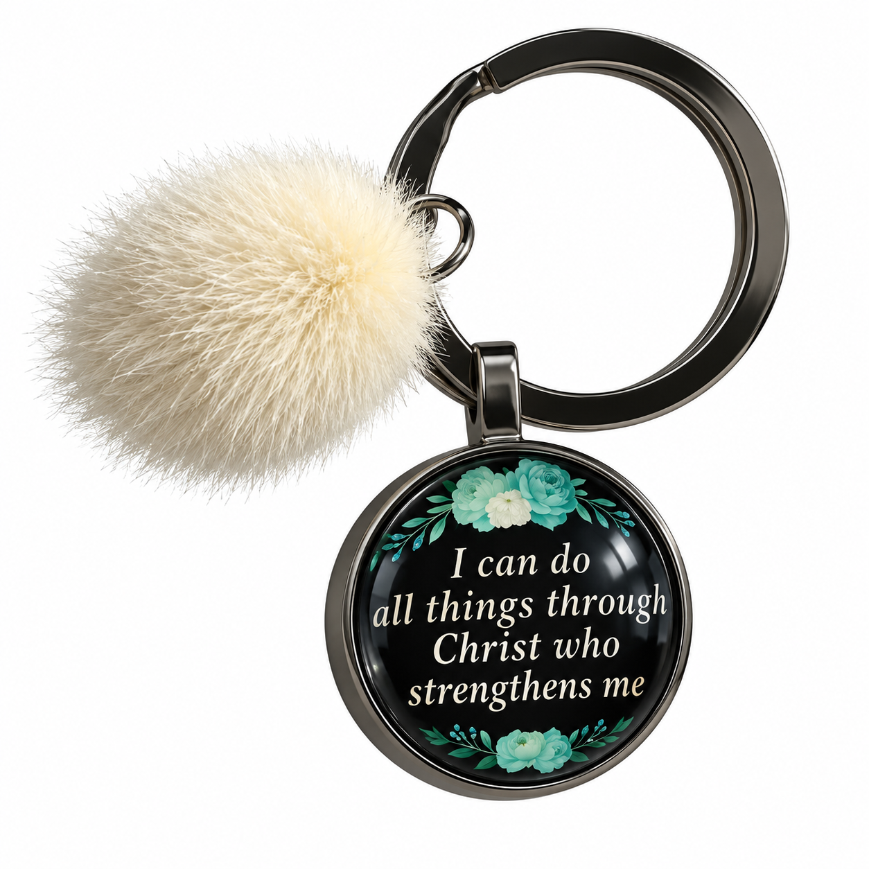 Inspirational Floral Pom-Pom Keychain Key chain - Image 1